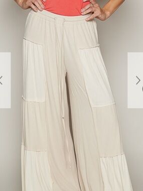 Pol- Wide Leg Patchwork Knit Pants - Cream